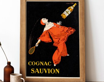 Cognac Sauvion Vintage Poster, French Beverage Retro Print, French Beverage Antique Print, Food & Drink Vintage Poster | FD173