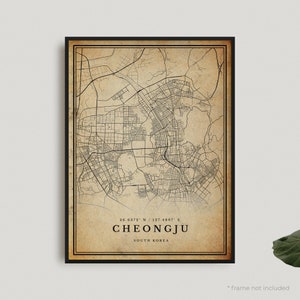 Cheongju Vintage Karte Print, Cheongju Retro Karte Poster, Karte im antiken Stil, Südkorea, Büro Wand Kunst, Housewarming Geburtstagsgeschenk | VW497