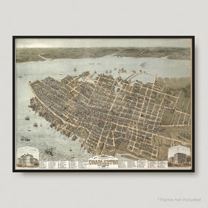 1872 Charleston, South Carolina aus der Vogelperspektive, Antike Karte von Charleston, Alte Historische Karte, Charleston Stadtplan | MP259