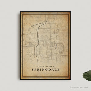 Impression de carte vintage de Springdale, affiche de carte rétro de Springdale, carte de Style ancien, Arkansas, art mural de bureau, cadeau d'anniversaire de pendaison de crémaillère | VU443