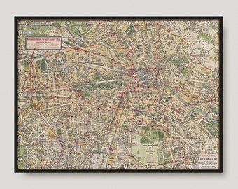 1929 Pharus Map Berlin, Antique City Map Print, Historical Wall Art