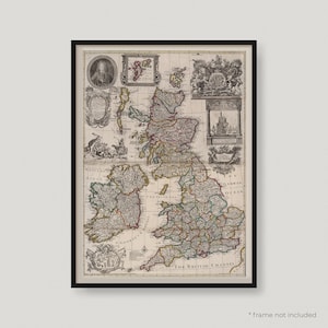 Carte de la Grande-Bretagne et de l'Irlande de 1715, ancienne carte de la Grande-Bretagne et de l'Irlande, ancienne carte, carte vintage de la Grande-Bretagne et de l'Irlande | MP114