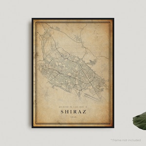 Impresión de mapa vintage de Shiraz, póster de mapa retro de Shiraz, mapa de estilo antiguo, Irán, arte de pared de oficina, regalo de cumpleaños de inauguración de la casa / VW232