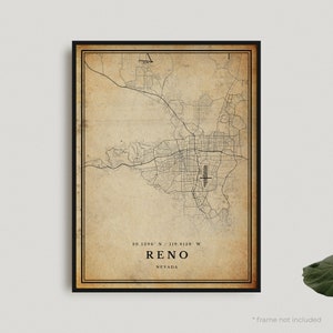 Reno Vintage Karte Print, Reno Retro Karte Poster, Karte im antiken Stil, Nevada, Büro Wand Kunst, Housewarming Geburtstagsgeschenk | VU90