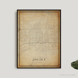 Impression de carte vintage Joliet, affiche de carte rétro Joliet, carte de Style ancien, Illinois, art mural bureau, cadeau d'anniversaire de pendaison de crémaillère | VU169