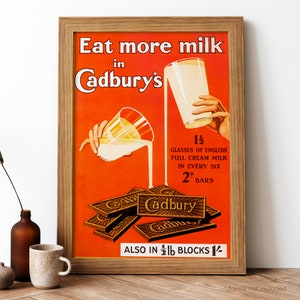 Cadbury vintage Poster, British Food Retro Print, British Food Antique Print, Food &Drink vintage Poster FD182 image 1