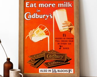 Cadbury Vintage Poster, British Food Retro Print, British Food Antique Print, Food & Drink Vintage Poster | FD182