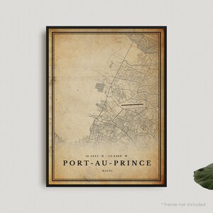 Impression de carte vintage de Port-au-Prince, affiche de carte rétro de Port-au-Prince, carte de style ancien, Haïti, mur de bureau, cadeau d'anniversaire de pendaison de crémaillère | VW311