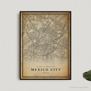 Impression de carte vintage de Mexico, affiche de carte rétro de Mexico, carte de style ancien, Mexique, oeuvre d'art murale de bureau, cadeau d'anniversaire de pendaison de crémaillère | VW107