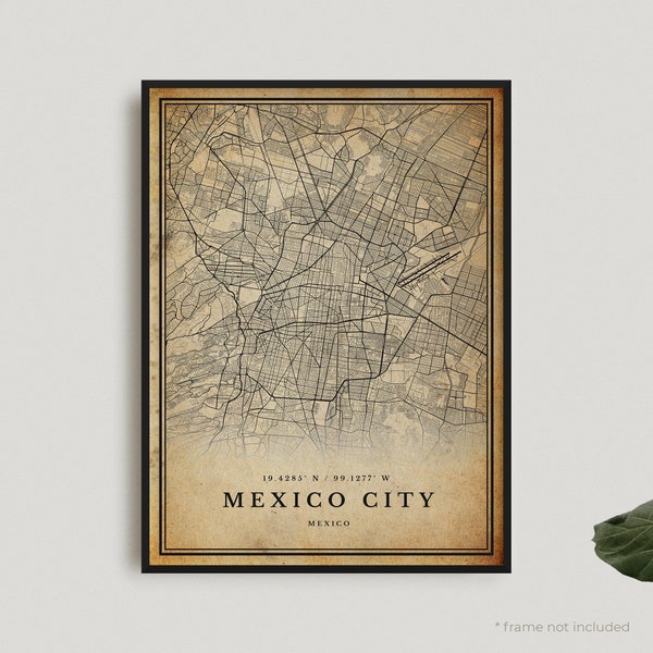 Mexico City Vintage Map Print, Mexico City Retro Map Poster, Antique Style Map, Mexico, Office Wall Art, Housewarming Birthday Gift | VW107