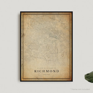 Impression de carte vintage de Richmond, affiche de carte rétro de Richmond, carte de Style ancien, Virginie, art mural de bureau, cadeau d'anniversaire de pendaison de crémaillère | VU99
