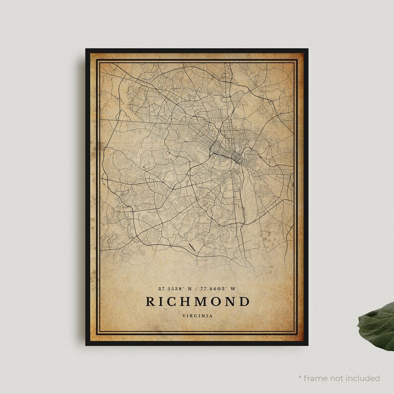 Richmond Vintage Map Print Richmond Retro Map Poster Antique Etsy