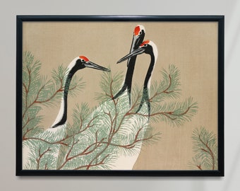 Cranes from Momoyogusa Vintage Poster, Cranes Retro Print, Japanese Antique Print, Vintage Japanese Poster | JP61