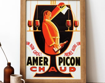 Amer Picon Chaud vintage Affiche, Boisson suisse Retro Print, Boisson suisse Antique Print, Nourriture &Boisson vintage Affiche | FD121