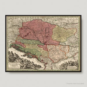 Mapa Królestwa Węgier z 1727 r., Antyczna mapa Węgier, Stara mapa Węgier, Zabytkowa mapa Węgier | MP66