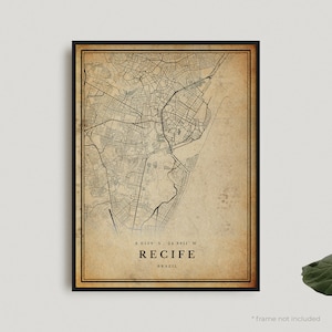 Recife Vintage Karte Drucken, Recife Retro Karte Poster, antike Karte, Brasilien, Büro Wand Kunst, Housewarming Geburtstagsgeschenk | VW165