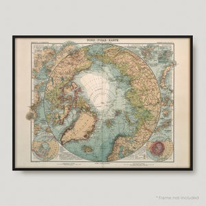 1911 North Polar Map, North Pole Vintage Map, North Pole Antique Map | MP172