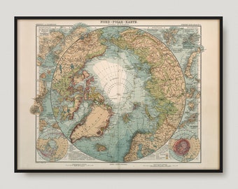 1911 North Polar Map, North Pole Vintage Map, North Pole Antique Map | MP172