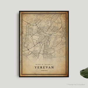 Impresión de mapa antiguo de Ereván, póster de mapa retro de Ereván, mapa de estilo antiguo, Armenia, arte de pared de oficina, regalo de cumpleaños de inauguración de la casa / VW256