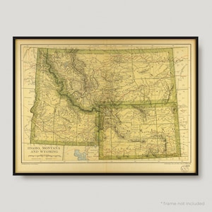 Map Of Idaho, Montana, And Wyoming, Historical Map of Idaho, Montana, And Wyoming, Antique map, Old Map, Vintage Map | MP284