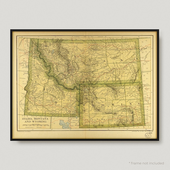 Map of Idaho Montana and Wyoming Historical Map of Idaho - Etsy