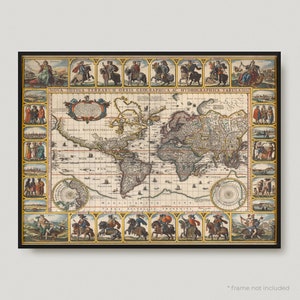 1665 Map of the World, 17th Century Antique Map of the World, Old Map of the World, Rare Vintage Map of the World | MP459