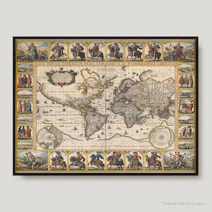 Mapa del mundo de 1665, mapa antiguo del mundo del siglo XVII, mapa antiguo del mundo, mapa antiguo raro del mundo / MP459