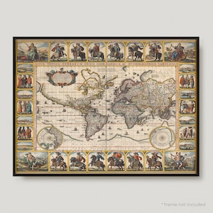 1665 Map of the World, 17th Century Antique Map of the World, Old Map of the World, Rare Vintage Map of the World | MP459