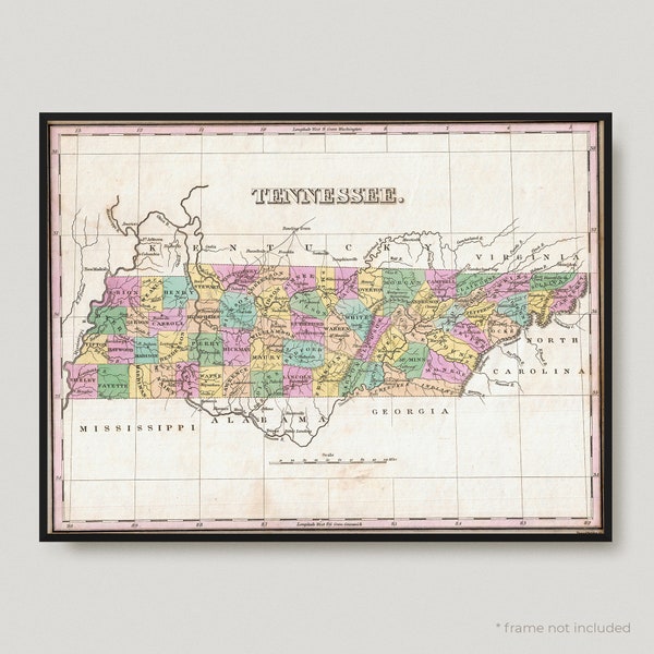 1827 Map Of Tennessee, Historical Map of Tennessee, Antique map of Tennessee, Old Map of Tennessee, Vintage Tennessee Map | MP315