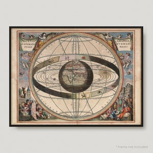 Cellarius Ptolemaic System Map, Pictorial Sphere Antique Map, Pictorial Sphere Old Map, Rare Celestial & Astonomy Map | MP21