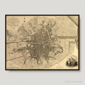Mapa de Dublin de 1797, Mapa antigo de Dublin, Mapa histórico antigo de Dublin, Mapa da cidade de Dublin | MP384