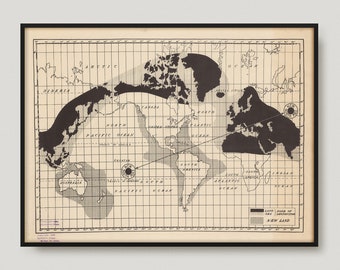 1938 A New Map Of The World, 20th Century Antique Map of the World, Old Map of the World, Rare Vintage Map of the World | MP418