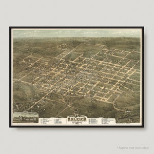 1872 Vogelaugen Ansicht der Stadt Ralev, North Carolina, Antike Karte von Ralev, alte Historische Karte von Ralev, Stadtplan Raleger | MP238