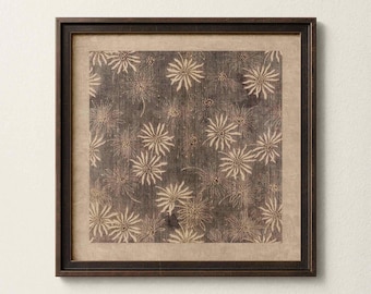 Vintage Floral Pattern Print, Neutral Botanical Wall Art, Textile Inspired Flower Design