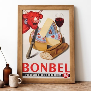Bonbel Cheese Vintage Poster, French Food Retro Print, French Food Antique Print, Food & Drink Vintage Poster | FD24