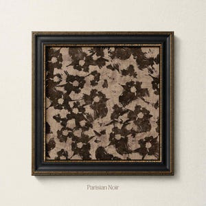 Monochrome Floral Pattern Print, Black and Beige Botanical Wall Art, Abstract Flower Design