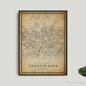 Impresión de mapa antiguo de Tegucigalpa, póster de mapa retro de Tegucigalpa, mapa de estilo antiguo, Honduras, pared de oficina, regalo de cumpleaños de inauguración de la casa / VW374