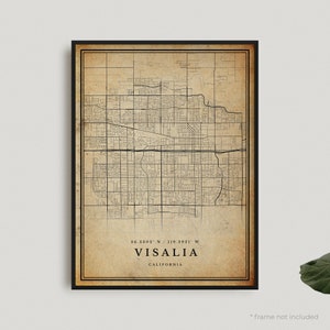 Visalia Vintage Map Print, Visalia Retro Map Poster, Antique Style Map, California, Office Wall Art, Housewarming Birthday Gift | VU201