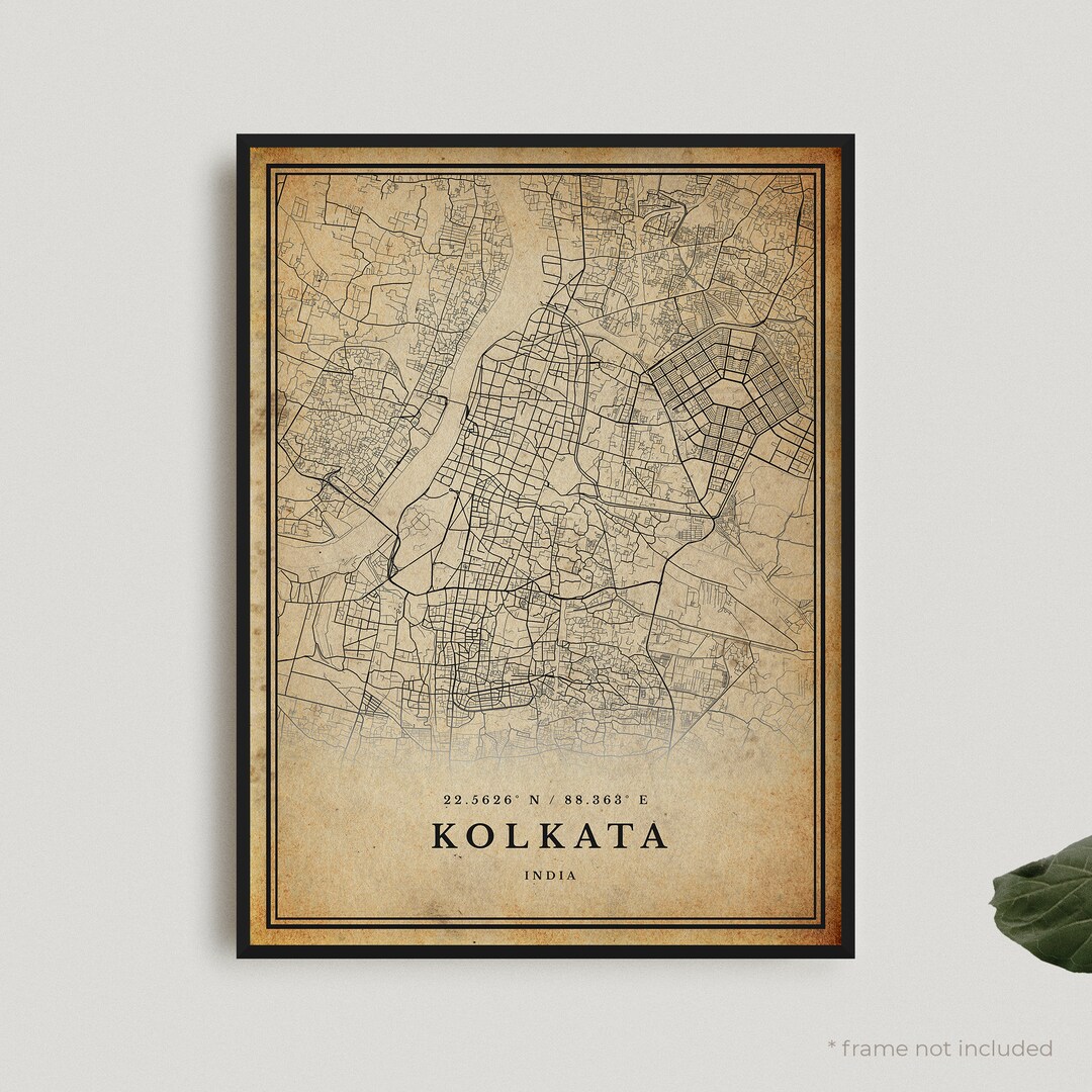 Kolkata Vintage Map Print, Kolkata Retro Map Poster, Antique Style Map