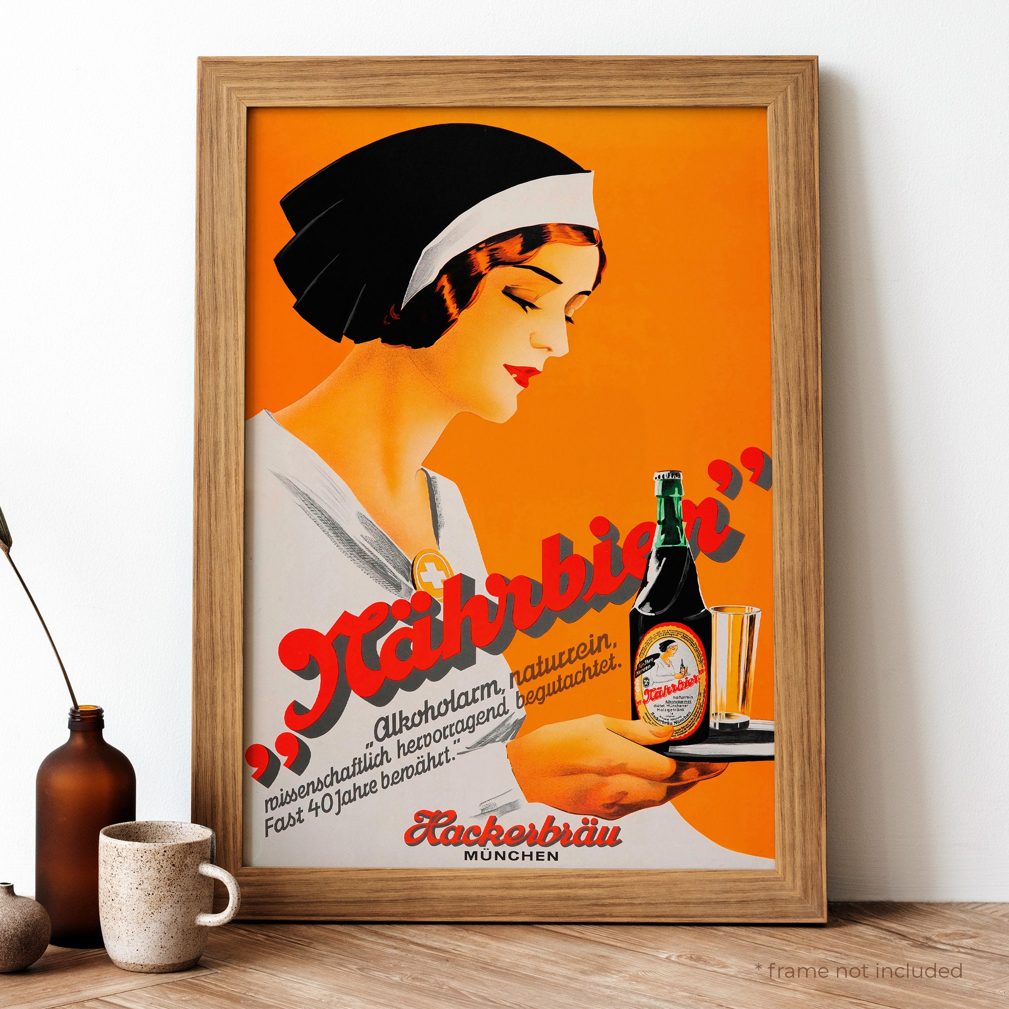 Hackerbrau Brewery Vintage Poster, German Beverage Retro Print, German Beverage Antique Print, Food & Drink Vintage Poster | FD82