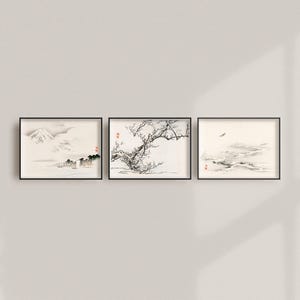 Set of 3 Vintage Japanese Prints, Japanese Antique Prints, Japanese Art Lover Gift, Japanese Horizontal Art, Japanese Decor Ideas | SE43