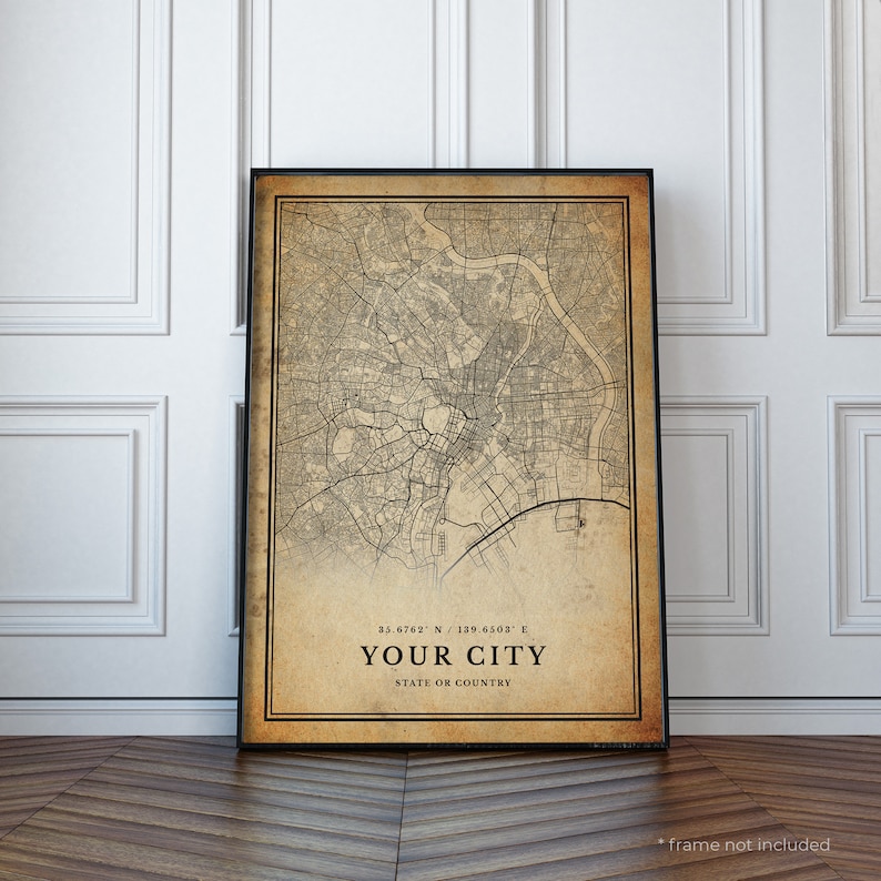 Custom Vintage Map Print, Personalized Retro Map Poster, Antique Style Map, Home TownMap, Office Wall Art, Housewarming Birthday Gift CU01 image 5
