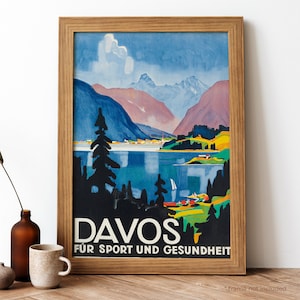 Davos Vintage Poster, Davos Retro Print, Vintage Swiss Travel Poster | TR306
