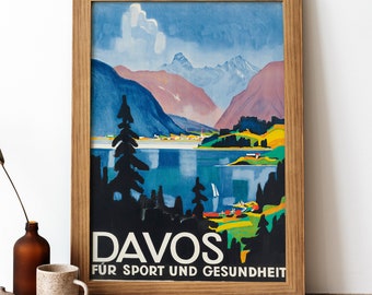 Davos Vintage Poster, Davos Retro Print, Schweizer Reiseplakat | TR306
