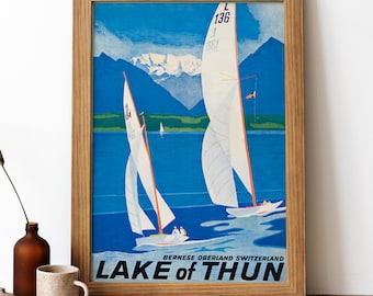 Lake of Thun Vintage Poster, Lake of Thun Retro Print, Vintage Swiss Travel Poster | TR188
