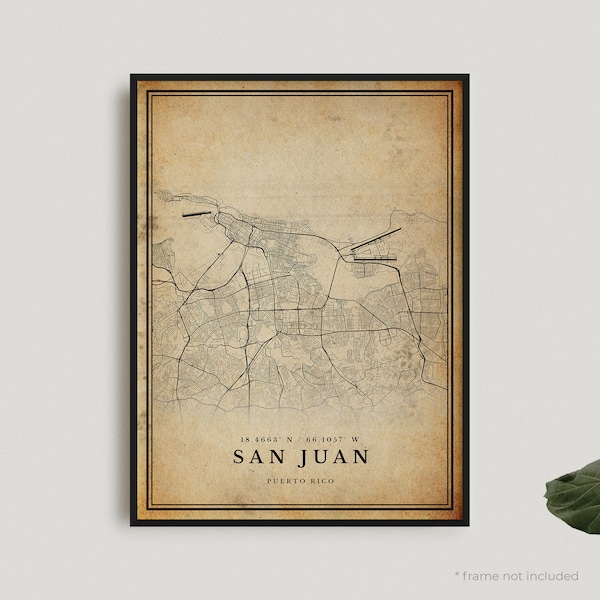 San Juan Vintage Map Print, San Juan Retro Map Poster, Antique Style Map, Puerto Rico, Office Wall Art, Housewarming Birthday Gift | VW305