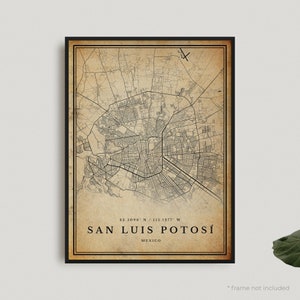 Impression de carte vintage de San Luis Potosí, affiche de carte rétro de San Luis Potosí, carte de style ancien, Mexique, bureau, cadeau d'anniversaire de pendaison de crémaillère | VW354