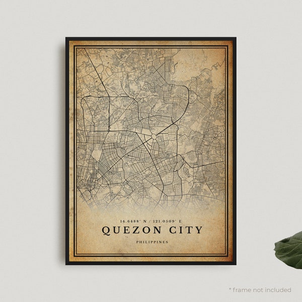 Quezon City Vintage Map Print, Quezon City Retro Map Poster, Antique Style Map, Philippines, Office Wall, Housewarming Birthday Gift | VW330