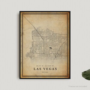 Impression de carte vintage de Las Vegas, affiche de carte rétro de Las Vegas, carte de Style ancien, Nevada, art mural bureau, cadeau d'anniversaire de pendaison de crémaillère | VU30