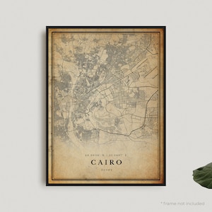 Impresión de mapa antiguo de El Cairo, póster de mapa retro de El Cairo, mapa de estilo antiguo, Egipto, arte de pared de oficina, regalo de cumpleaños de inauguración de la casa / VW110